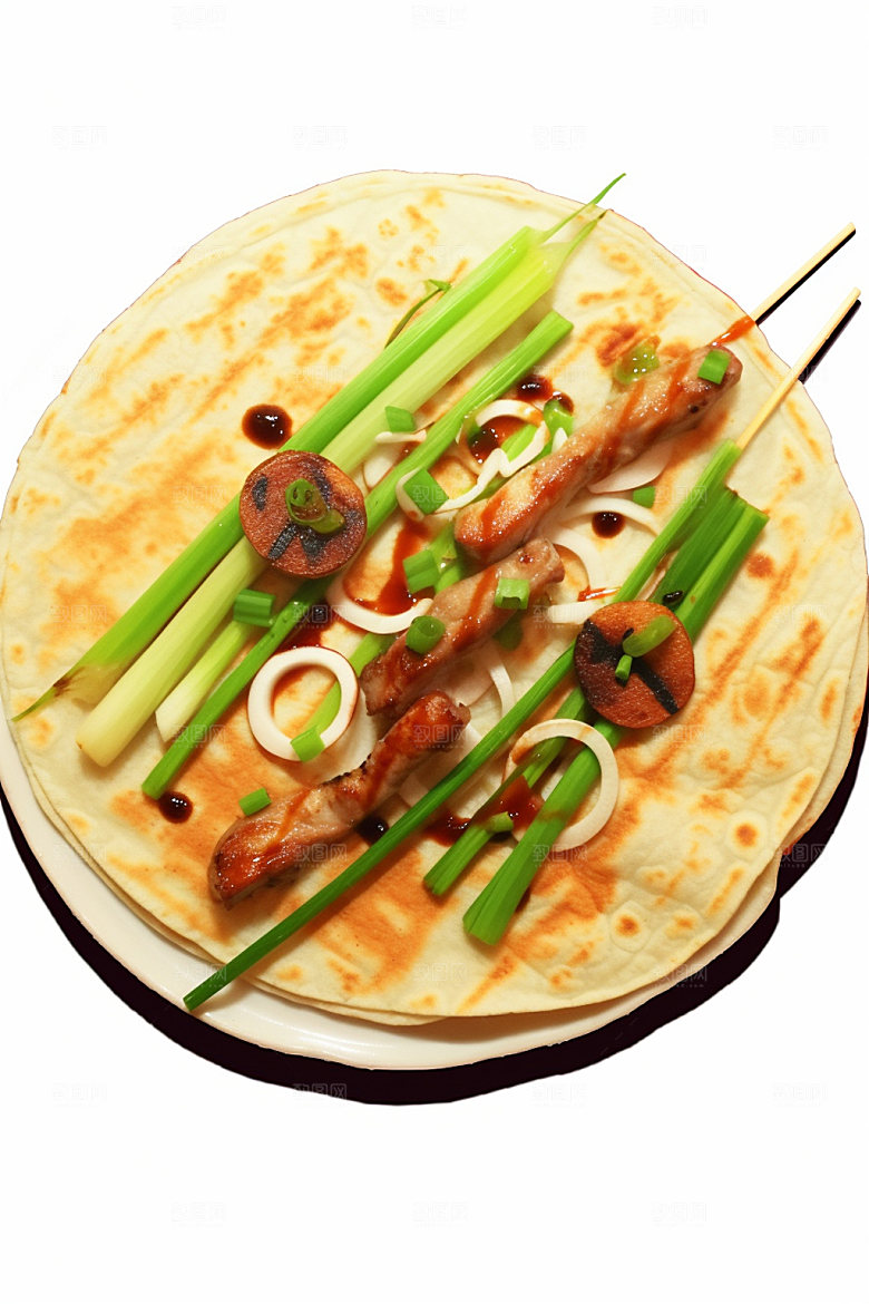 淄博烧烤卷饼美食摄影图