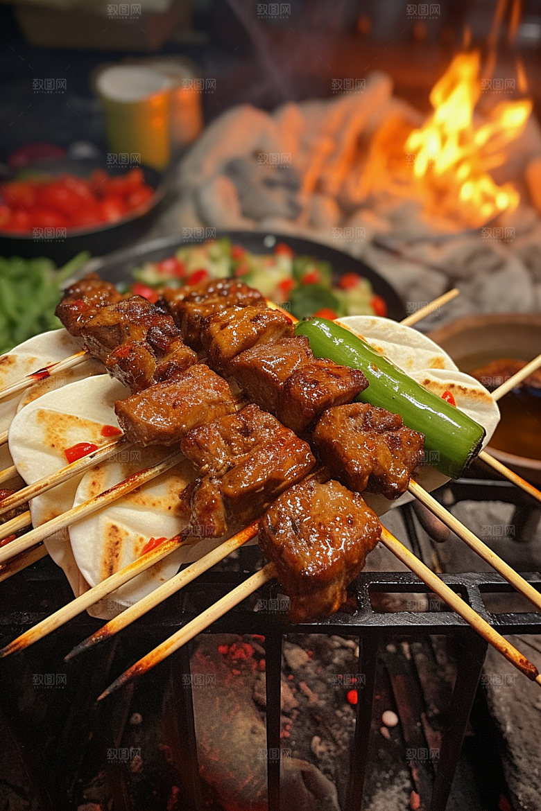 淄博烧烤烤肉美食摄影图