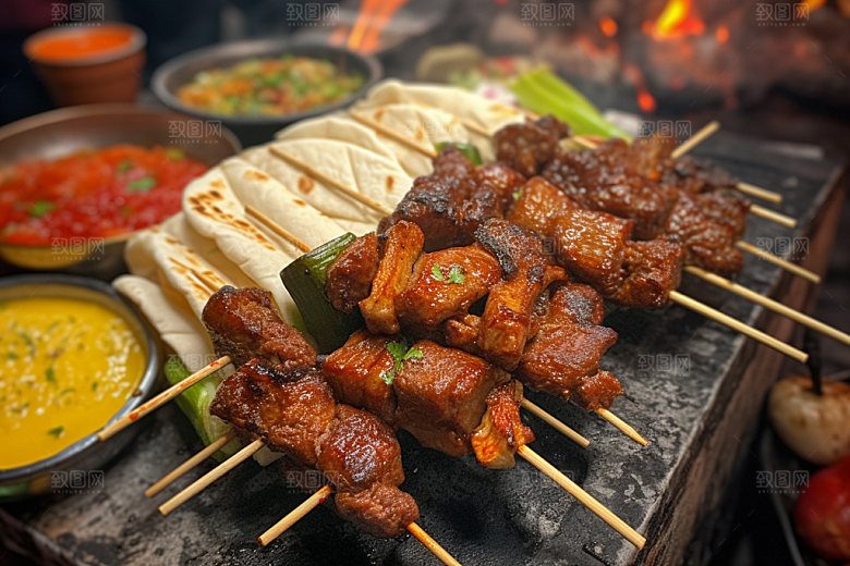 淄博烧烤美味烤肉摄影图