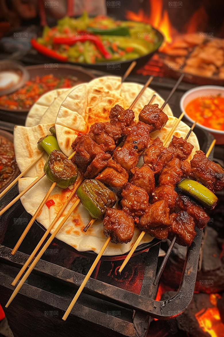 淄博烧烤卷饼地方特色摄影图
