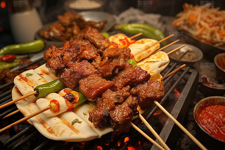 淄博烧烤美味烤肉摄影图
