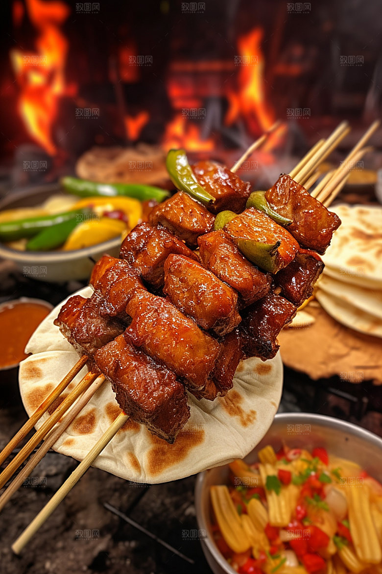 淄博烧烤卷饼烤肉摄影图