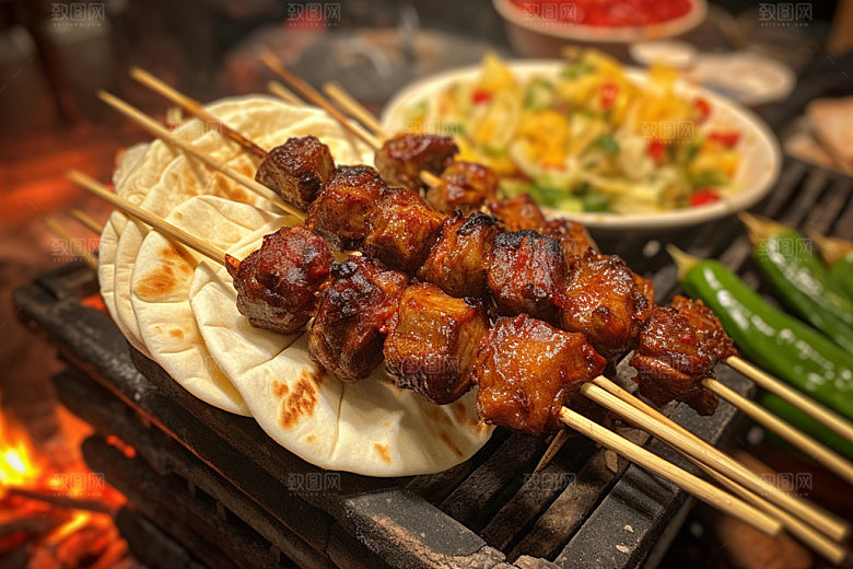 淄博烧烤美味卷饼摄影图