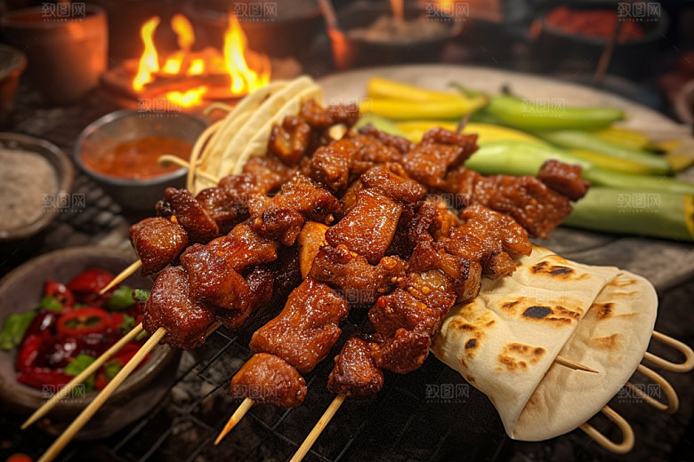 淄博烧烤高清卷饼摄影图