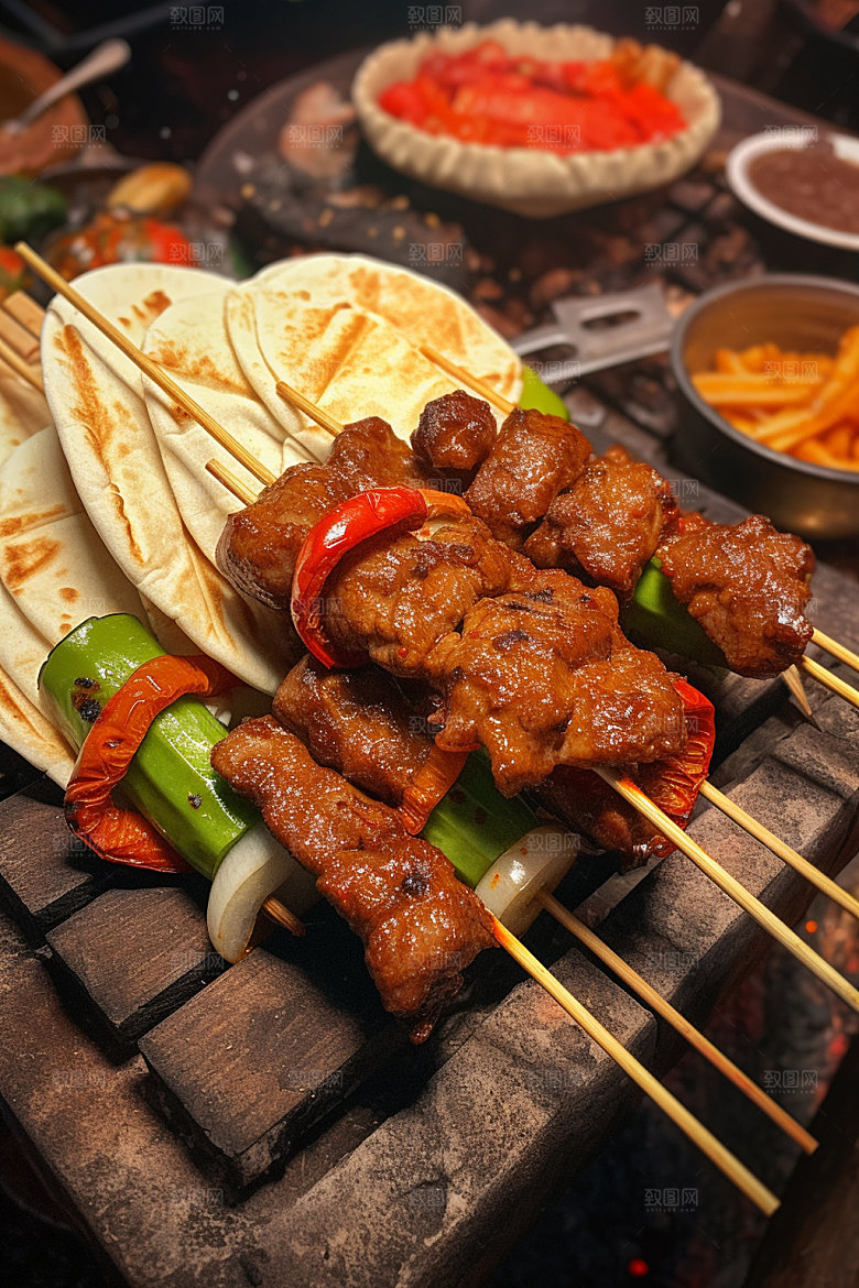 淄博烧烤美食卷饼摄影图