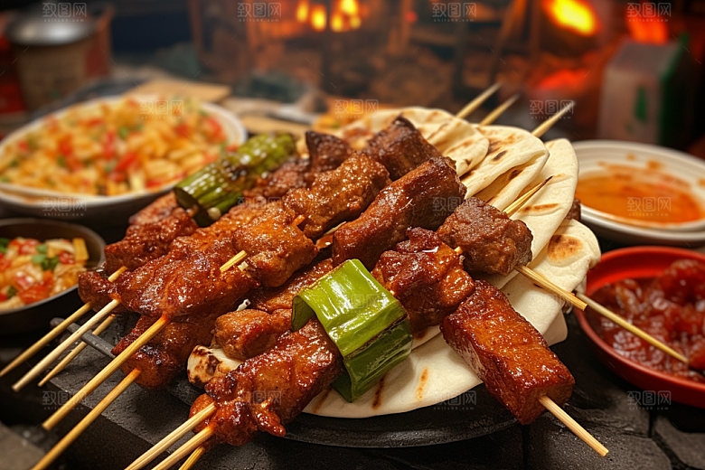 淄博烧烤烤肉美食摄影图