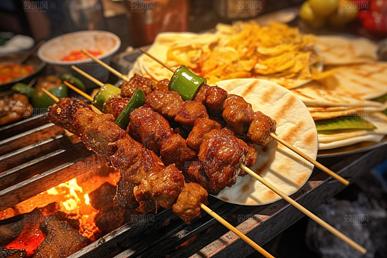 淄博烧烤高清卷饼摄影图