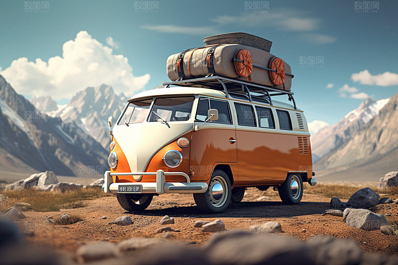 自驾游立体房车旅行模型