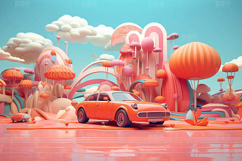自驾游3D复古汽车模型