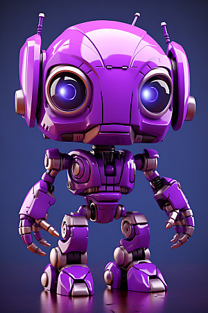 紫色机器人立体未来模型