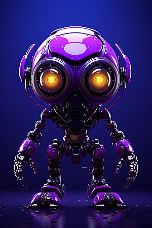 紫色机器人人工智能机械模型