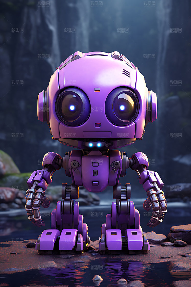 紫色机器人3D智能科技模型