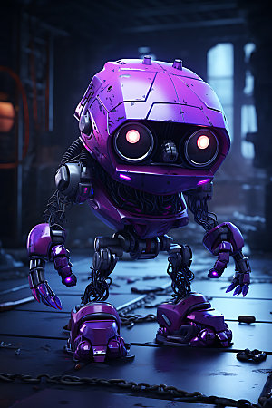 紫色机器人3D智能科技模型