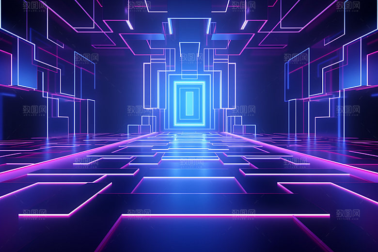 电商场景背景霓虹灯矢量插画