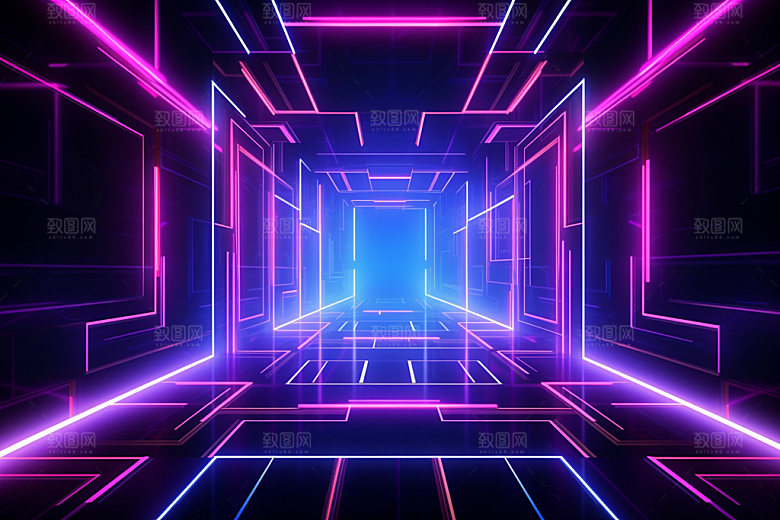 电商场景背景霓虹灯矢量插画