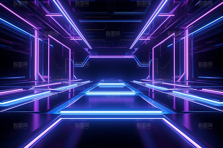 电商未来科技风场景背景矢量插画