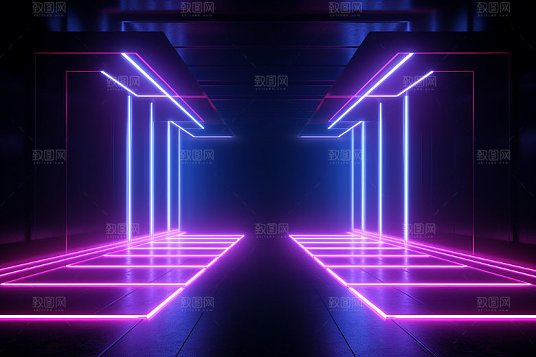 电商霓虹灯场景背景矢量插画