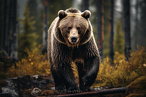棕熊森林生态摄影图