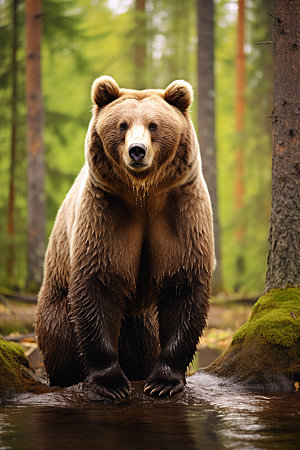 棕熊森林自然摄影图