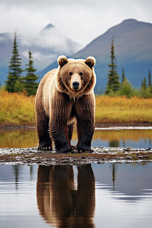 棕熊生态森林摄影图