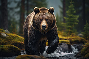 棕熊森林自然摄影图