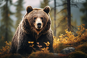 棕熊森林生态摄影图