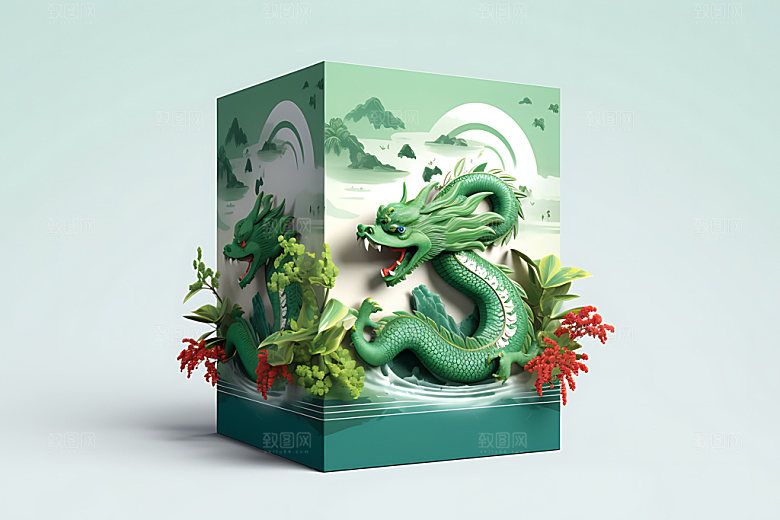 粽子礼品端午龙粽包装效果图