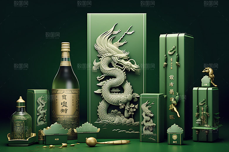 粽子绿色点心包装效果图
