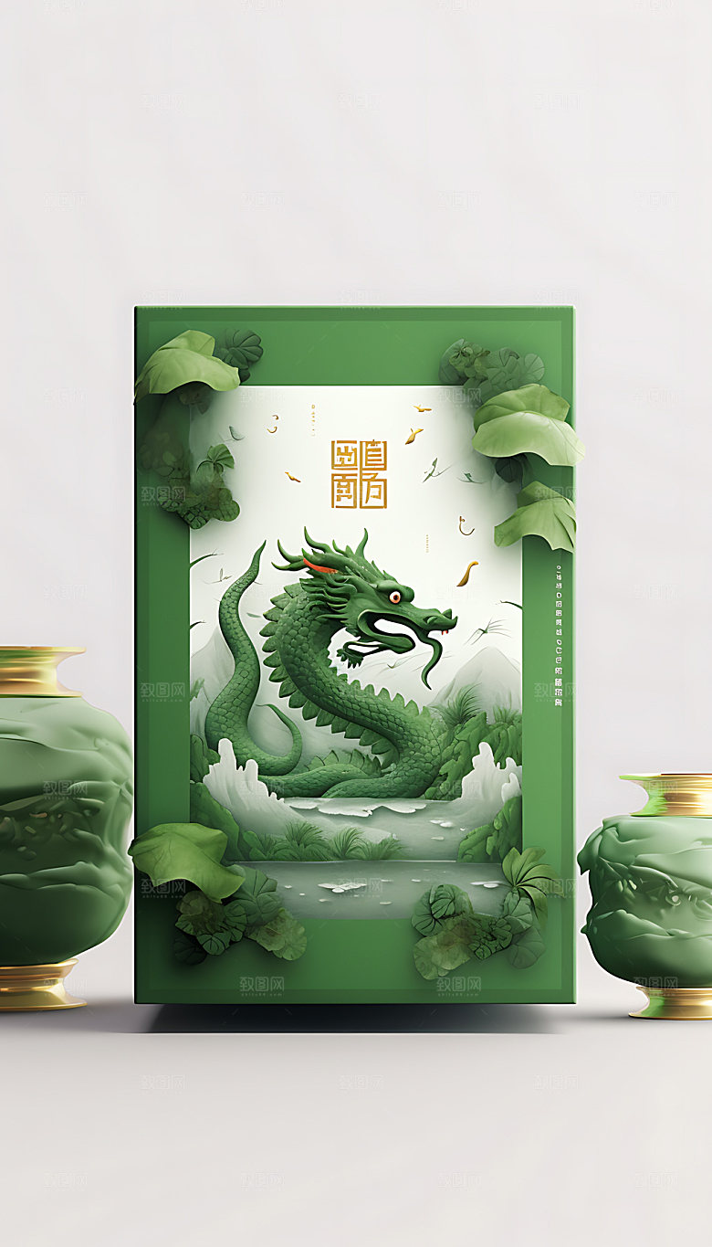 粽子点心绿色包装效果图